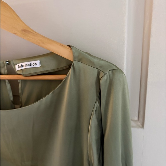 Reformation Sage Green Long Sleeve Silk Dress - Picture 6 of 8